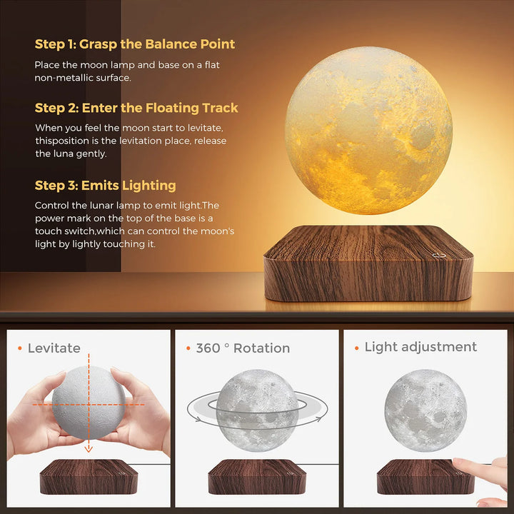 Levitating Moon Table Lamp, Magnetic Floating Night Light With 3 Lighting Modes, 3D Bedside Table Lamp. FREE SHIPPING!