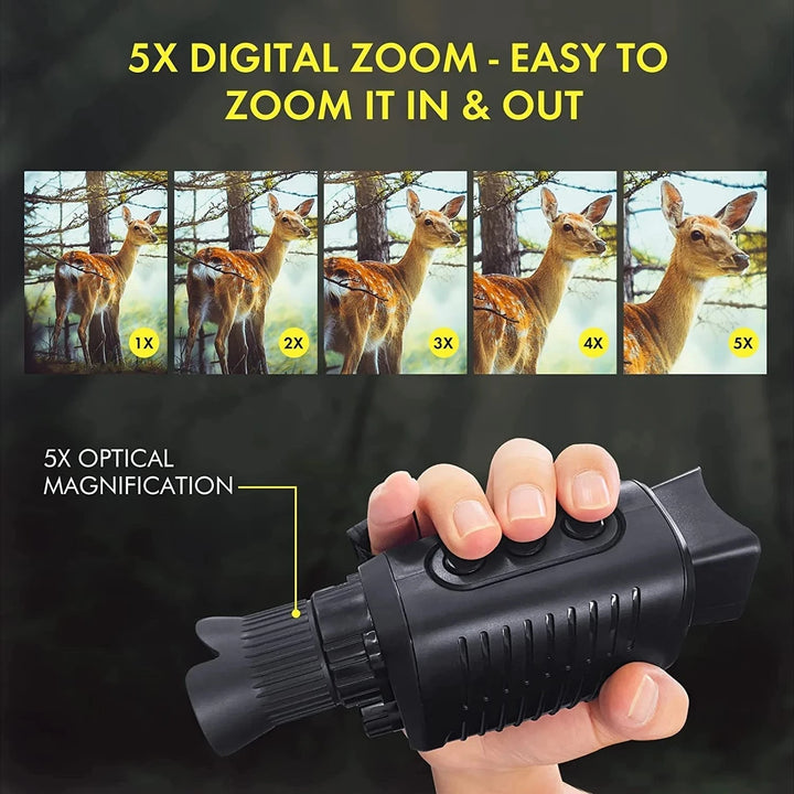 1080P HD Night Vision Monocular – Infrared Camera with 5X Digital Zoom for Hunting and Outdoor Exploration in Full Darkness - FREE SHIPPING!